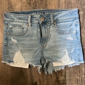 AE NE(X)T level high-waisted ripped denim short short medium indigo size 4
